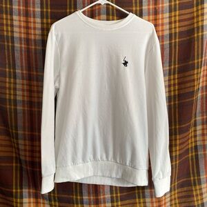 White crewneck, polo sweatshirt